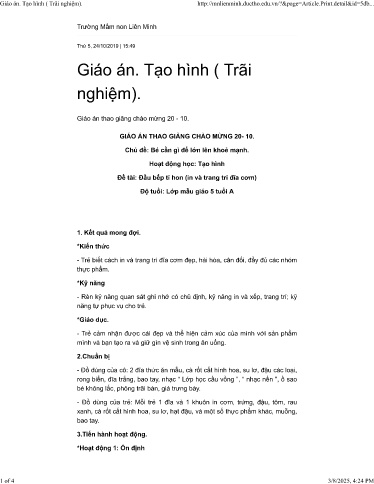 Giáo án Mầm non Lớp Lá - Đầu bếp tí hon - Trường mầm non Liên Minh