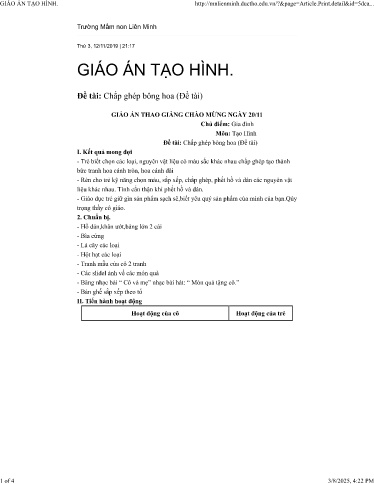 Giáo án Mầm non Lớp Lá - Đề tài: Chắp ghép bông hoa - Năm học 2024-2025 - Trường Mầm non Liên Minh