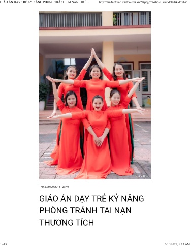 Giáo án Mầm non Lớp Lá - Đề tài: Dạy trẻ phòng tráng tai nạn thương tích - Bùi Thị Trang