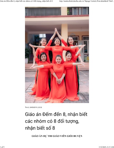 Giáo án Mầm non Lớp Lá - Đề tài: Đếm đến 8, nhận biết các nhón có 8 đối tượng, nhận biết số 8 - Bùi Thị Trang