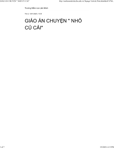 Giáo án Mầm non Lớp Lá - Kể chuyện Nhổ củ cải - Năm học 2024-2025 - Trường Mầm non Liên Minh