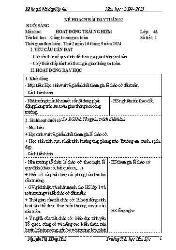 Kế hoạch bài dạy môn Toán + Tiếng Việt 4 - Tuần 2 - Năm học 2024-2025 -Nguyễn Thị Hồng Linh