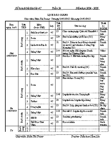 Kế hoạch bài dạy môn Toán + Tiếng Việt 4 - Tuần 3 - Năm học 2024-2025 - Biện Thị Trang