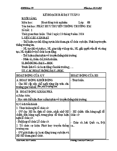Kế hoạch bài dạy môn Toán + Tiếng Việt 4 - Tuần 3 - Năm học 2024-2025 - Hồ Văn Hà