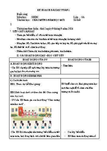 Kế hoạch bài dạy môn Toán + Tiếng Việt 5 - Tuần 1 - Năm học 2024-2025 -Trường Tiểu học Cẩm Lộc