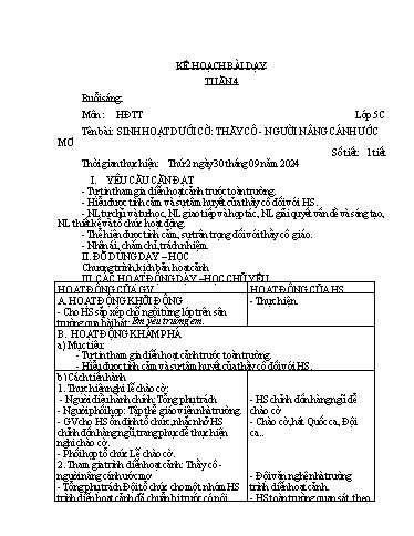 Kế hoạch bài dạy môn Toán + Tiếng Việt 5 - Tuần 4 - Năm học 2024-2025 - Trường Tiểu học Cẩm Lộc