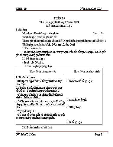 Kế hoạch bài dạy Tiếng Việt + Toán 1 - Tuần 15 - Năm học 2024-2025 - Trần Thị Hằng