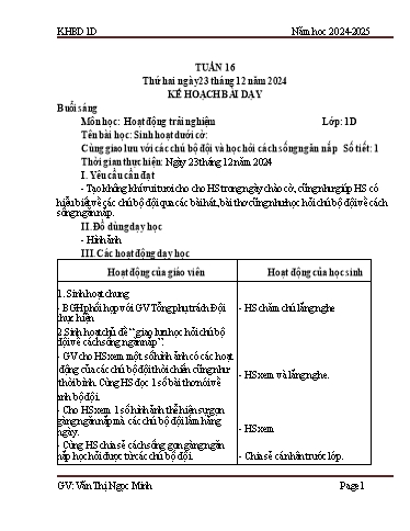 Kế hoạch bài dạy Tiếng Việt + Toán 1 - Tuần 16 - Năm học 2024-2025 - Văn Thị Ngọc Minh