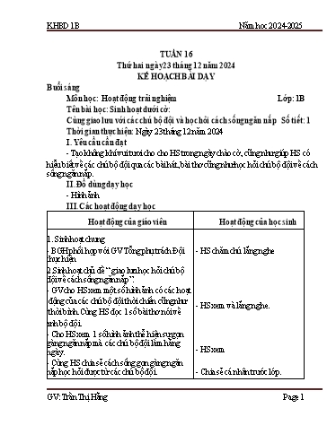 Kế hoạch bài dạy Tiếng Việt + Toán 1 - Tuần 16 - Năm học 2024-2025 - Trần Thị Hằng