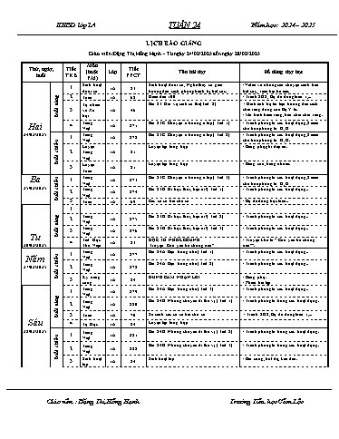 Kế hoạch bài dạy Tiếng Việt + Toán 1 - Tuần 24 - Năm học 2024-2025 - Đặng Thị Hồng Hạnh