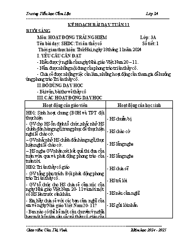 Kế hoạch bài dạy Tiếng Việt + Toán 3 - Tuần 11 - Năm học 2024-2025 - Chu Thị Vinh