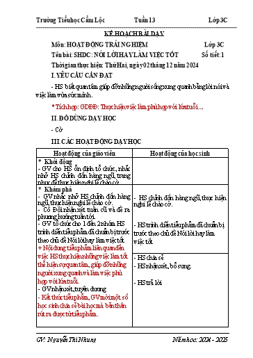 Kế hoạch bài dạy Tiếng Việt + Toán 3 - Tuần 13 - Năm học 2024-2025 - Nguyễn Thị Nhung