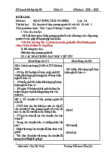 Kế hoạch bài dạy Tiếng Việt + Toán 3 - Tuần 14 - Năm học 2024-2025 - Chu Thị Vinh
