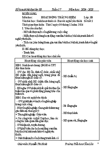 Kế hoạch bài dạy Tiếng Việt + Toán 3 - Tuần 17 - Năm học 2024-2025 - Nguyễn Thị Hoài