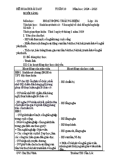 Kế hoạch bài dạy Tiếng Việt + Toán 3 - Tuần 18 - Năm học 2024-2025 - Chu Thị Vinh