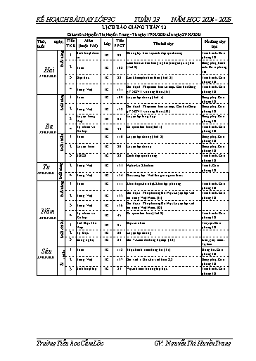 Kế hoạch bài dạy Tiếng Việt + Toán 3 - Tuần 23 - Năm học 2024-2025 - Nguyễn Thị Huyền Trang