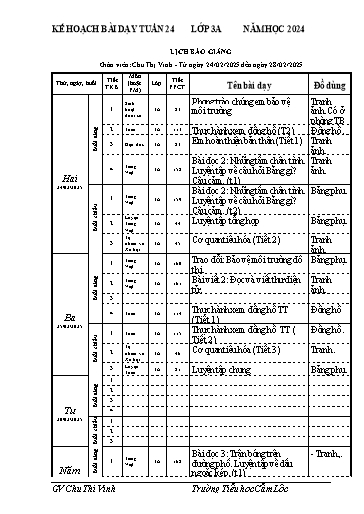 Kế hoạch bài dạy Tiếng Việt + Toán 3 - Tuần 24 - Năm học 2024-2025 - Chu Thị Vinh