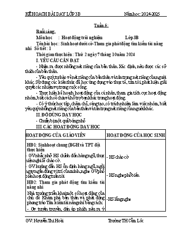 Kế hoạch bài dạy Tiếng Việt + Toán 3 - Tuần 5 - Năm học 2024-2025 - Nguyễn Thị Hoài