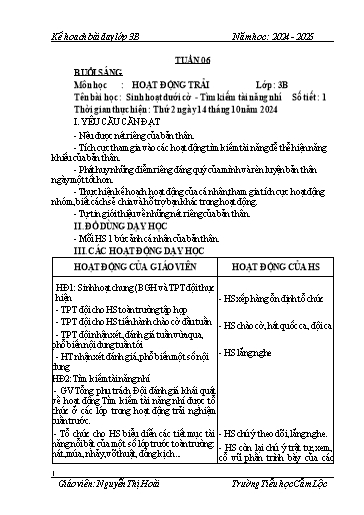 Kế hoạch bài dạy Tiếng Việt + Toán 3 - Tuần 6 - Năm học 2024-2025 - Nguyễn Thị Hoài