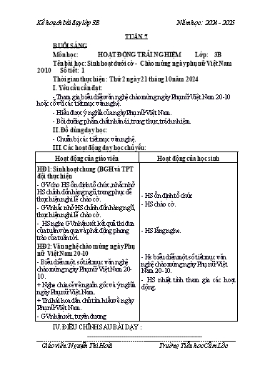 Kế hoạch bài dạy Tiếng Việt + Toán 3 - Tuần 7 - Năm học 2024-2025 - Nguyễn Thị Hoài