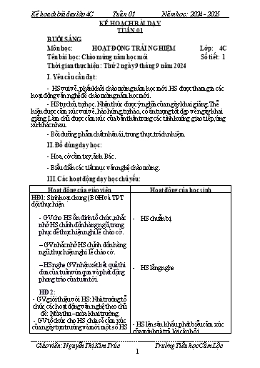 Kế hoạch bài dạy Tiếng Việt + Toán 4 - Tuần 1 - Năm học 2024-2025 - Nguyễn Thị Kim Cúc