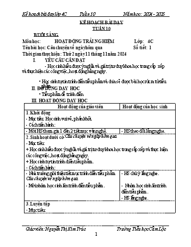 Kế hoạch bài dạy Tiếng Việt + Toán 4 - Tuần 10 - Năm học 2024-2025 - Nguyễn Thị Kim Cúc