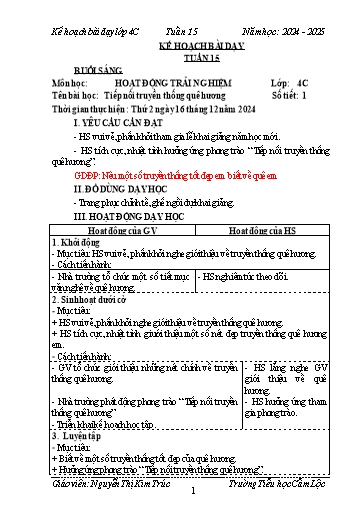 Kế hoạch bài dạy Tiếng Việt + Toán 4 - Tuần 15 - Năm học 2024-2025 - Nguyễn Thị Kim Cúc