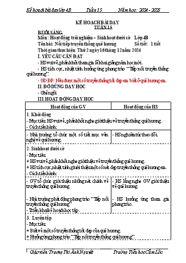 Kế hoạch bài dạy Tiếng Việt + Toán 4 - Tuần 15 - Năm học 2024-2025 - Trương Thị Ánh Nguyệt