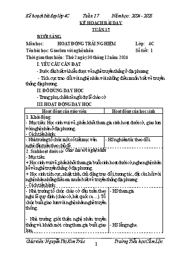 Kế hoạch bài dạy Tiếng Việt + Toán 4 - Tuần 17 - Năm học 2024-2025 - Nguyễn Thị Kim Cúc