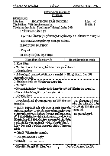 Kế hoạch bài dạy Tiếng Việt + Toán 4 - Tuần 5 - Năm học 2024-2025 - Nguyễn Thị Kim Cúc