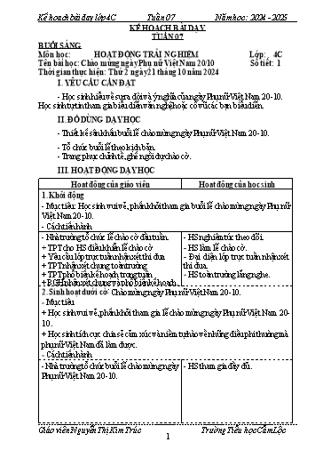 Kế hoạch bài dạy Tiếng Việt + Toán 4 - Tuần 7 - Năm học 2024-2025 - Nguyễn Thị Kim Cúc