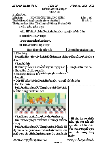 Kế hoạch bài dạy Tiếng Việt + Toán 4 - Tuần 8 - Năm học 2024-2025 - Nguyễn Thị Kim Cúc