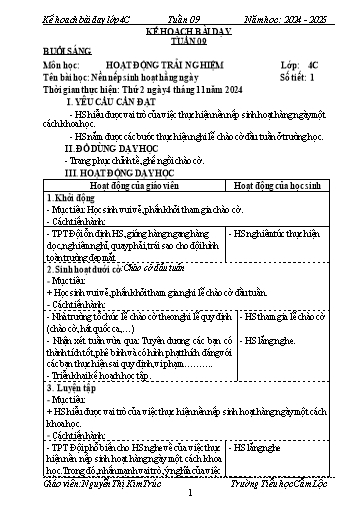 Kế hoạch bài dạy Tiếng Việt + Toán 4 - Tuần 9 - Năm học 2024-2025 - Nguyễn Thị Kim Cúc