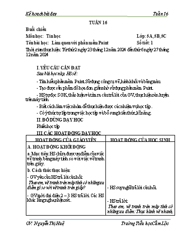 Kế hoạch bài dạy Tin học 3-5 + Tự nhiên và xã hội 1 - Tuần 16 - Năm học 2024-2025 - Nguyễn Thị Huệ
