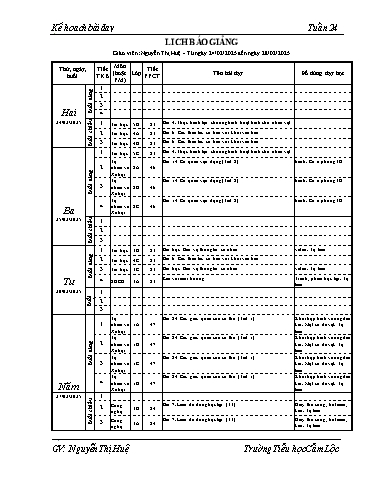 Kế hoạch bài dạy Tin học 3-5 + Tự nhiên và xã hội 1+2 - Tuần 24 - Năm học 2024-2025 - Nguyễn Thị Huệ