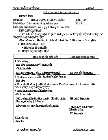 Kế hoạch bài dạy Toán + Tiếng Việt 4 - Tuần 10 - Năm học 2024-2025 - Nguyễn Thị Hồng Linh
