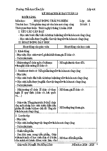 Kế hoạch bài dạy Toán + Tiếng Việt 4 - Tuần 13 - Năm học 2024-2025 - Nguyễn Thị Hồng Lĩnh