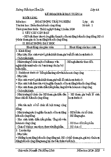 Kế hoạch bài dạy Toán + Tiếng Việt 4 - Tuần 14 - Năm học 2024-2025 - Nguyễn Thị Hồng Lĩnh