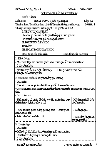 Kế hoạch bài dạy Toán + Tiếng Việt 4 - Tuần 16 - Năm học 2024-2025 - Nguyễn Thị Hồng Lĩnh