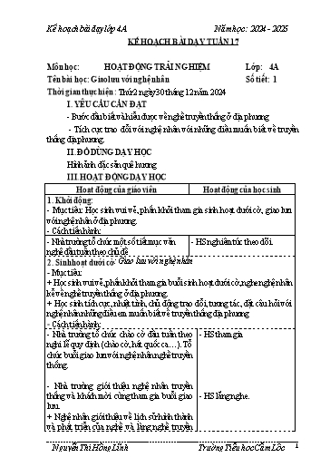 Kế hoạch bài dạy Toán + Tiếng Việt 4 - Tuần 17 - Năm học 2024-2025 - Nguyễn Thị Hồng Lĩnh