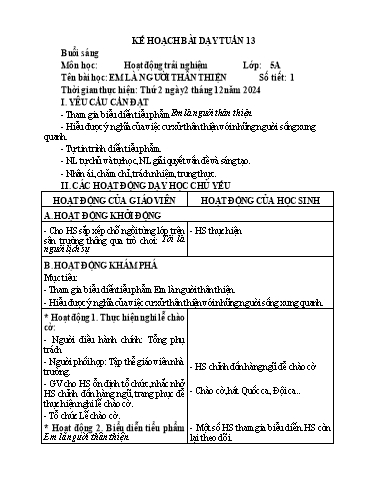 Kế hoạch bài dạy Toán + Tiếng Việt 5 - Tuần 13 - Năm học 2024-2025 - Trường Tiểu học Cẩm Lộc
