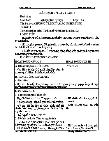 Kế hoạch bài dạy Toán + Tiếng Việt 5 - Tuần 15 - Năm học 2024-2025 - Phan Thị Thủy