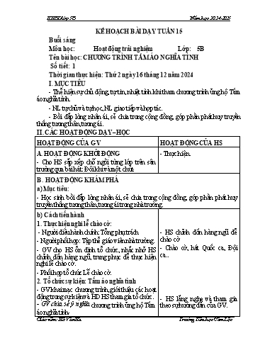 Kế hoạch bài dạy Toán + Tiếng Việt 5 - Tuần 15 - Năm học 2024-2025 - Hồ Văn Hà