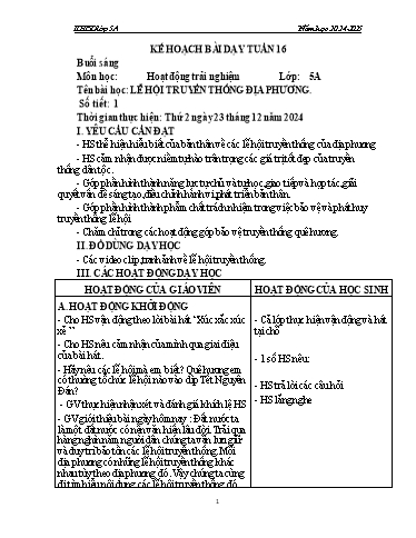 Kế hoạch bài dạy Toán + Tiếng Việt 5 - Tuần 16 - Năm học 2024-2025 - Trường Tiểu học Cẩm Lộc