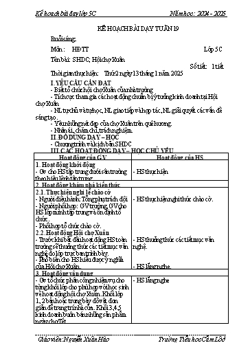 Kế hoạch bài dạy Toán + Tiếng Việt 5 - Tuần 19 - Năm học 2024-2025 - Nguyễn Xuân Hào