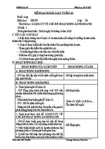Kế hoạch bài dạy Toán + Tiếng Việt 5 - Tuần 20 - Năm học 2024-2025 - Hồ Văn Hà