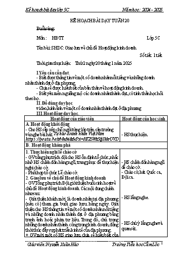 Kế hoạch bài dạy Toán + Tiếng Việt 5 - Tuần 20 - Năm học 2024-2025 - Nguyễn Xuân Hào