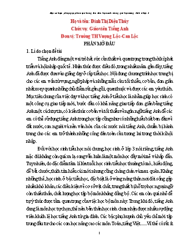 SKKN Một số biện pháp tạo hứng thú cho học sinh trong giờ học Tiếng Anh Lớp 3