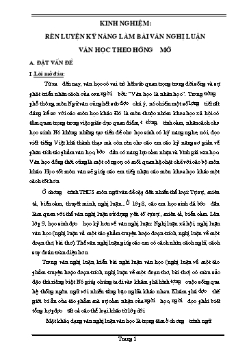 SKKN Rèn luyện kĩ năng làm bài văn nghị Luận văn học theo hướng mở